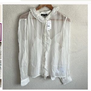 JCREW White Sheer Ruffle Blouse • SZ 10
